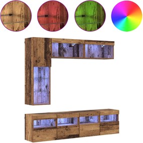 vidaXL Ντουλάπι TV με led 7 pcs Παλιό ξύλο Επεξεργασμένο ξύλο