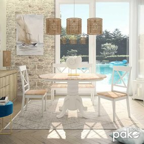 Tραπεζαρία Lars-York pakoworld σετ 5τμχ επεκτεινόμενη ξύλο λευκό-φυσικό Φ100(+38)x100x75εκ