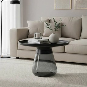 Βοηθητικό τραπέζι Lafo Inart μαύρο μέταλλο-μαύρο γυαλί Φ60x42εκ 60x60x42 εκ.