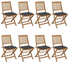 Καρέκλες Κήπου Πτυσσόμενες 8 τεμ Μασίφ Ξύλο Ακακίας &amp; Μαξιλάρια - Ανθρακί