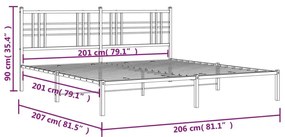 Πλαίσιο Κρεβατιού με Κεφαλάρι Μαύρο 200 x 200 εκ. Μεταλλικό - Μαύρο