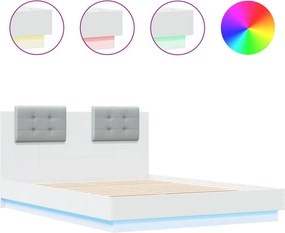 vidaXL Πλαίσιο Κρεβατιού με Κεφαλάρι/LED Λευκό 140x190 εκ.