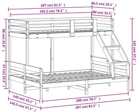 Κουκέτα 80x200/140x200 εκ. Λευκό από Μασίφ Ξύλο Πεύκου - Λευκό