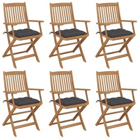 Καρέκλες Κήπου Πτυσσόμενες 6 τεμ. Ξύλο Ακακίας με Μαξιλάρια - Ανθρακί