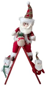 Χριστουγεννιάτικη λούτρινη κούκλα σε ξύλινη σκάλα - 70cm - 212153-212153