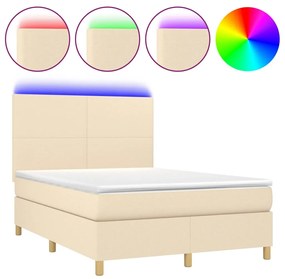 vidaXL Κρεβάτι Boxspring με Στρώμα & LED Κρεμ 140x200 εκ. Υφασμάτινο