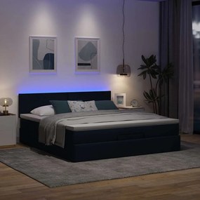 vidaXL Οθωμανικό κρεβάτι με στρώμα &amp; LEDs Μπλε 160x200cm ύφασμα