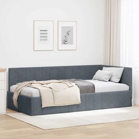 vidaXL Κρεβάτι Γωνίας με κεφαλάρι Σκούρο γκρι 100 x 200 cm Βελούδο