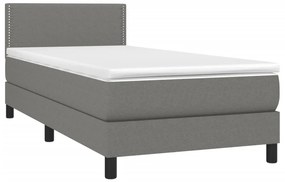 vidaXL Κρεβάτι Boxspring με Στρώμα &amp; LED Σκ.Γκρι 100x200 εκ Υφασμάτινο