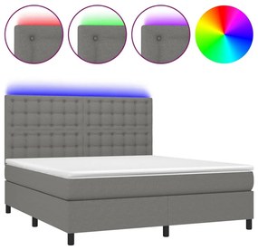 Κρεβάτι Boxspring με Στρώμα &amp; LED Σκ.Γκρι 160x200 εκ Υφασμάτινο - Γκρι