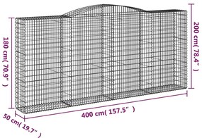 Συρματοκιβώτια Τοξωτά 3 τεμ. 400x50x180/200 εκ. Γαλβαν. Ατσάλι - Ασήμι