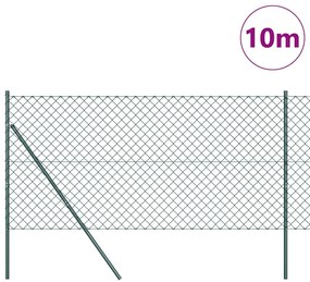vidaXL Φράκτης από αλυσίδα με στύλους Πράσινο 1 x 10 m Ατσάλι