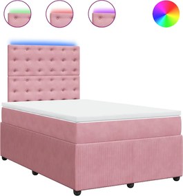 vidaXL Κρεβάτι Boxspring με Στρώμα Ροζ 120x190 εκ. Βελούδινο