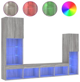 vidaXL Έπιπλα Τοίχου Τηλεόρασης 4 τεμ. LED Γκρι Sonoma από Επεξ. Ξύλο