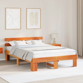 vidaXL Kρεβάτι με Κεφαλάρι Χρώμα Καφέ 140x200 εκ Μασίφ ξύλο πεύκου