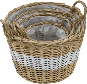 vidaXL Γλάστρες Υπερυψωμένες 4 τεμ. Wicker με Επένδυση Πολυαιθυλενίου