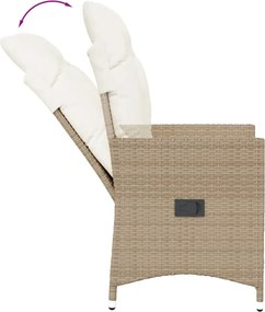 vidaXL Πολυθρόνα Κήπου Ανακλινόμενη Μπεζ Συνθετικό Ρατάν + Μαξιλάρια