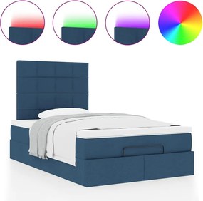 vidaXL Οθωμανικό κρεβάτι με στρώμα &amp; LEDs Μπλε 120x190cm ύφασμα