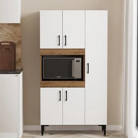 Ντουλάπα κουζίνας Defne χρώμα λευκό-καρυδί  89x37.5x160εκ 89x37.5x160 εκ.