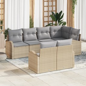 vidaXL Σετ Καναπέ Κήπου 7 Τεμαχίων με Μαξιλάρια Μπεζ Πολυ Ρατάν