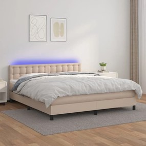 vidaXL Κρεβάτι Boxspring Στρώμα&amp;LED Καπουτσίνο 160x200 εκ. Συνθ. Δέρμα