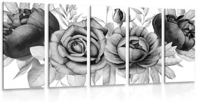 Εικόνα 5 τμημάτων γοητευτικός συνδυασμός λουλουδιών και φύλλων σε ασπρόμαυρο - 100x50