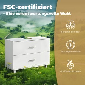 Μοντέρνο έπιπλο μπάνιου με 2 συρτάρια, ελεύθερο ντουλάπι νεροχύτη χωρίς βάση, λευκό