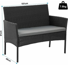 Σαλόνι κήπου Calma σετ 4τμχ rattan μαύρο-ύφασμα γκρι