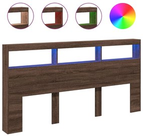 vidaXL Κεφαλάρι με Αποθηκ. Χώρο &amp; LED Καφέ Δρυς 200x17x102 εκ.