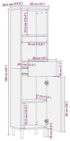 Ντουλάπι Μπάνιου 38x33,5x160 εκ. από Μασίφ Ξύλο Μάνγκο - Καφέ