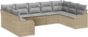 vidaXL Σετ Καναπέ Κήπου με μαξιλάρι 9 pcs Μπεζ Πολυ ράταν