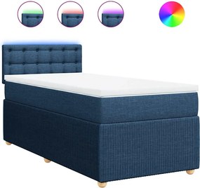 vidaXL Κρεβάτι Boxspring με Στρώμα Μπλε 90x200 εκ.Υφασμάτινο