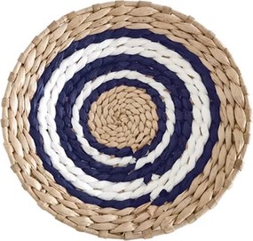 Δίσκος Boho διακοσμητικός ψάθινος φυσικό/λευκό/μπλε Ø30εκ.