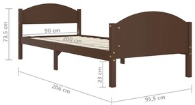 Πλαίσιο Κρεβατιού Σκούρο Καφέ 90x200 εκ. από Μασίφ Ξύλο Πεύκου - Καφέ