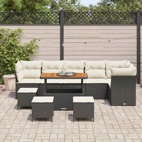 vidaXL Σετ Καναπέ Κήπου 10 pcs Μαύρο και κρεμ 110 x 55 x 71 εκ