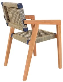 Πολυθρόνα Salama σκελετός teak ξύλο σε φυσική απόχρωση και κρεμ-μαύρο pe σχοινί 57x60x85εκ
