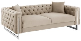 ΚΑΝΑΠΕΣ τ.CHESTERFIELD MOBAR HM3263.02 ΚΡΕΜ ΒΕΛΟΥΔΟ-ΜΕΤΑΛΛΙΚΑ ΠΟΔΙΑ 212x87x68Υεκ - HM3263.02