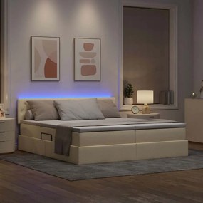 vidaXL LED Κρεβάτι αποθήκευσης με στρώμα Κρέμ 180 x 200 cm Ύφασμα