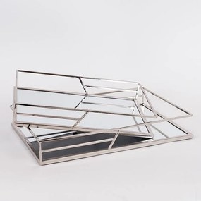 Διακοσμητικοί Δίσκοι Μεταλλικοί Με Καθρέπτη 819-00084 (Σετ 2τμχ) 35x25x5cm/30,5x20,5x5cm Silver Estheti Home Μέταλλο