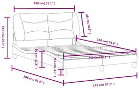 Πλαίσιο Κρεβατιού με Κεφαλάρι Αν. Γκρι 140x190 εκ. Υφασμάτινο - Γκρι