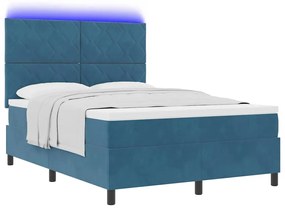 vidaXL Κρεβάτι με ελατήρια με στρώμα Σκούρο Μπλε 140 x 200 cm Βελούδο
