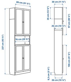 BILLY/OXBERG βιβλιοθήκη με πόρτες/μονάδα επέκτασης ύψους, 80x30x237 cm 494.833.70