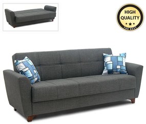 Καναπές - κρεβάτι Jason Megapap τριθέσιος υφασμάτινος με αποθηκευτικό χώρο σε σκούρο γκρι - μαύρο 216x85x91εκ. - 0096295
