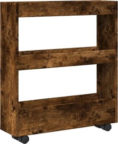 vidaXL Τρόλεϊ Αποθήκευσης Στενό 3 Επιπέδων Καπνιστή Δρυς Επεξ. Ξύλο
