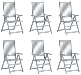 Καρέκλες Κήπου Ανακλινόμενες 6 τεμ. Ξύλο Ακακίας με Μαξιλάρια - Γκρι