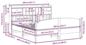 Κρεβάτι Βιβλιοθήκη Χωρίς Στρώμα 200x200 εκ Μασίφ Ξύλο Πεύκου - Λευκό