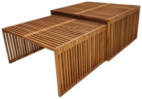 Τραπέζι Tinnie I C028 σετ 2τεμ teak ξύλο σε φυσική απόχρωση 86x80x46 εκ.