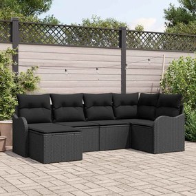 vidaXL Σετ Καναπέ Κήπου με μαξιλάρι 6 pcs Μαύρο Πολυ ράταν