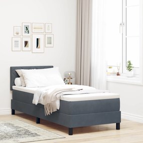 vidaXL Κρεβάτι Box Spring με Στρώμα & LED σε Σκούρο Γκρι 80x200 εκ. Βελούδο