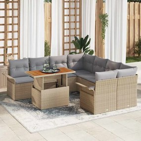 vidaXL Σετ Καναπέ Κήπου με μαξιλάρι 9 pcs μπεζ και ανοιχτό γκρι